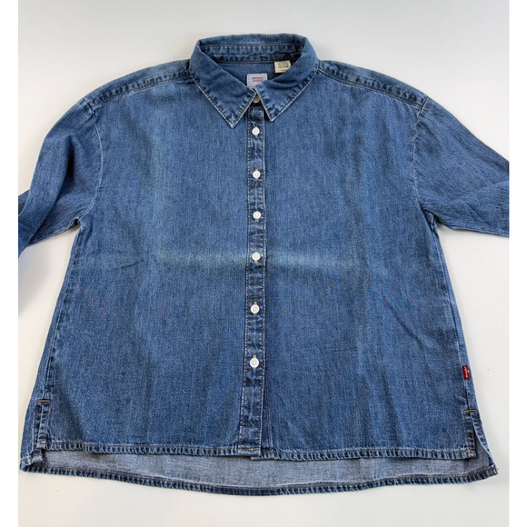 Levi's Women's Odessa Long Sleeve Relaxed Fit Button Up Blue Shirt Size XL - Picture 7 of 14